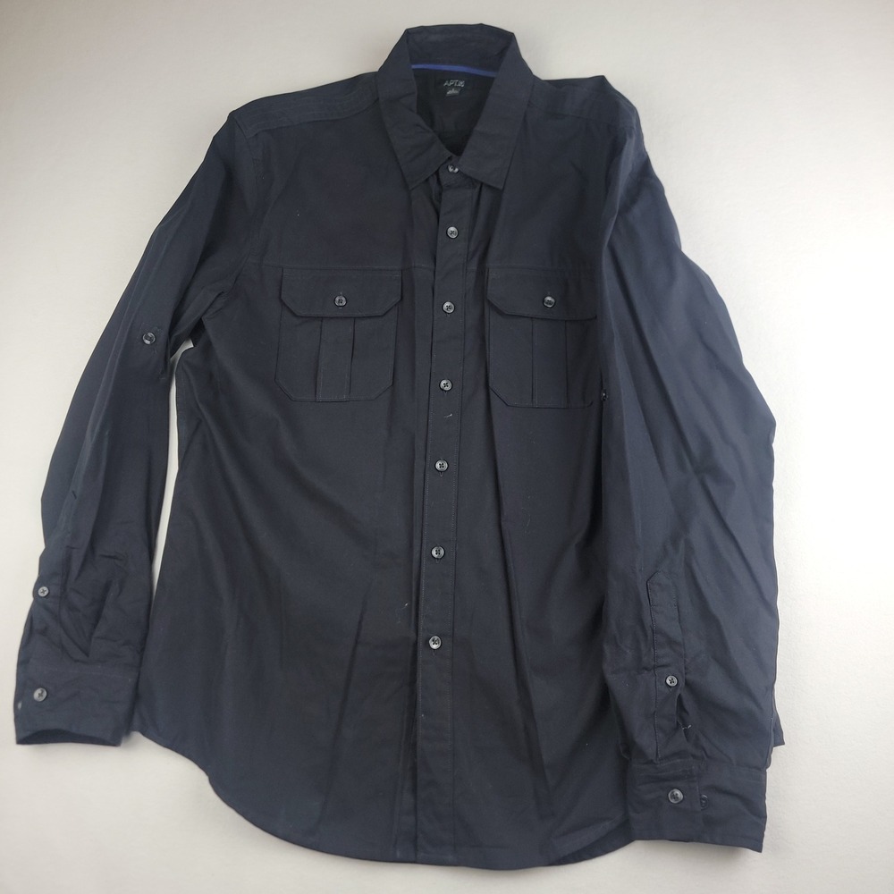 Apt 9 Mens Long Sleeve Button Down Utility Shirt Black Cotton RN 73277 Large